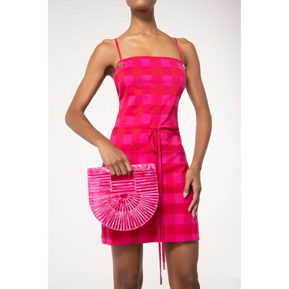 Cult Gaia Daria Gingham Plaid Micro Mini Dress Women's Small Red Pink Sleeveless